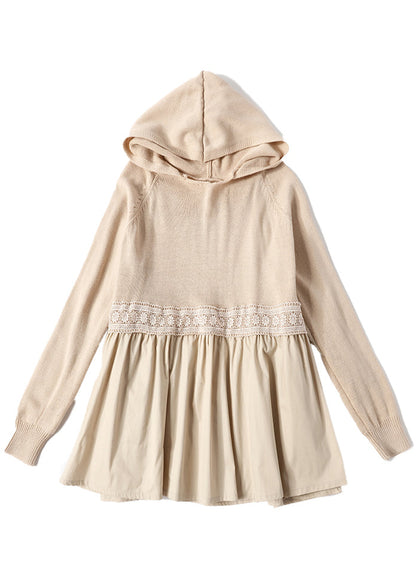 Beige Patchwork Wrinkled Knit Top Spring