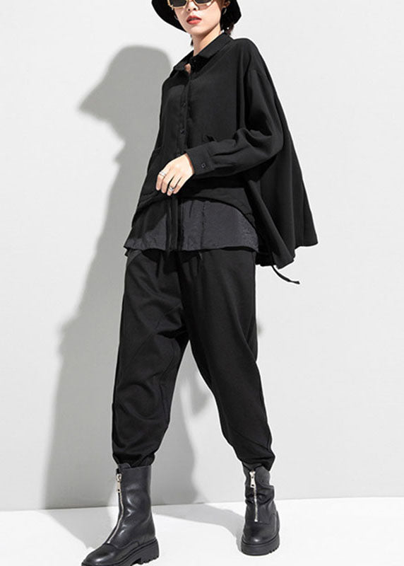 Black Black Button Asymmetrical Design Fall Long Sleeve Coat