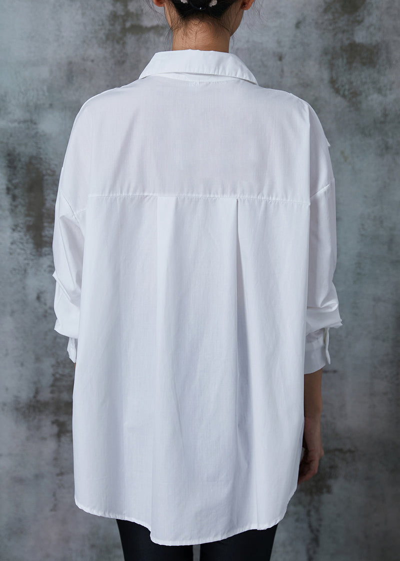 Diy White Asymmetrical Patchwork Cotton Fake Two Piece Shirt Tops Spring