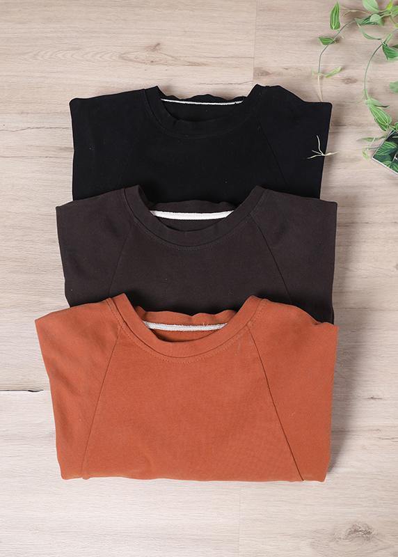 Loose Black O-neck Stand Spring Tops