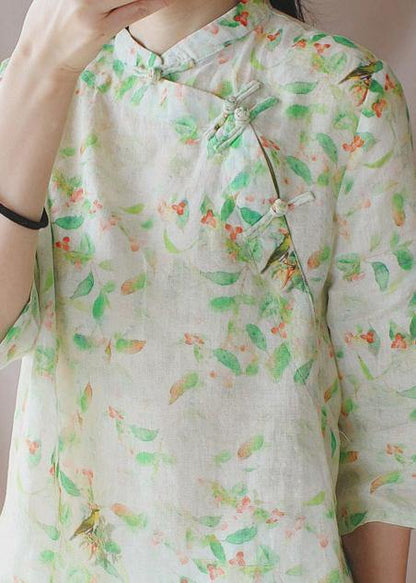 Stand Collar Half Sleeve Clothes for Green Leaves Tops