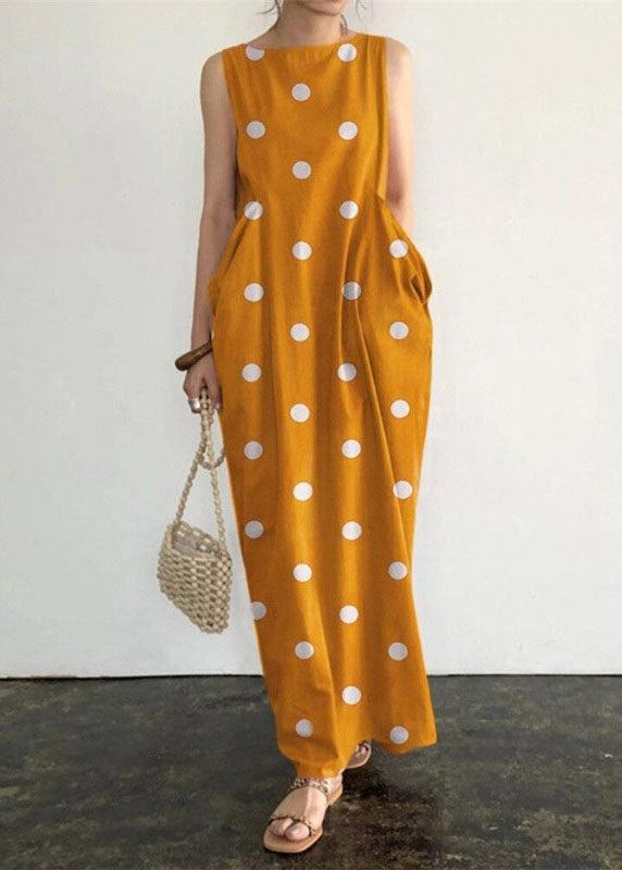 Grace Black Dot Print Pockets Long Dresses Sleeveless Summer