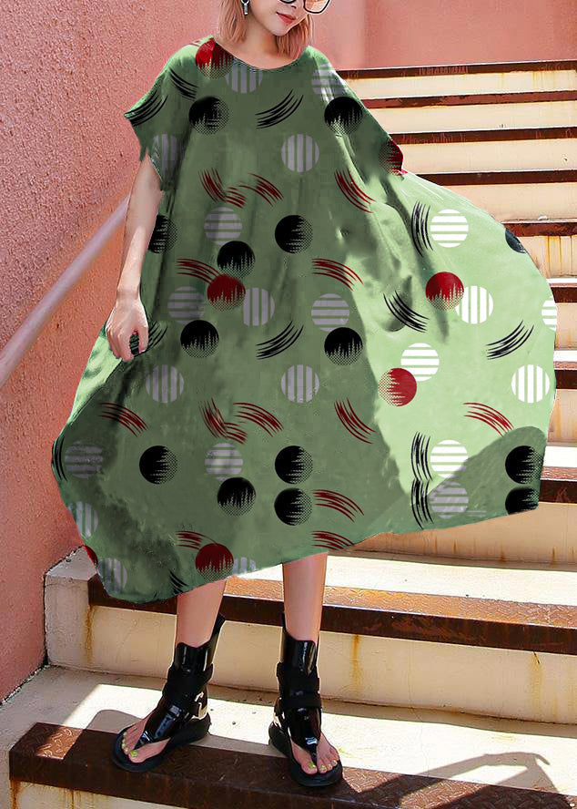 Simple Green Polka Dots Cotton Summer Dress