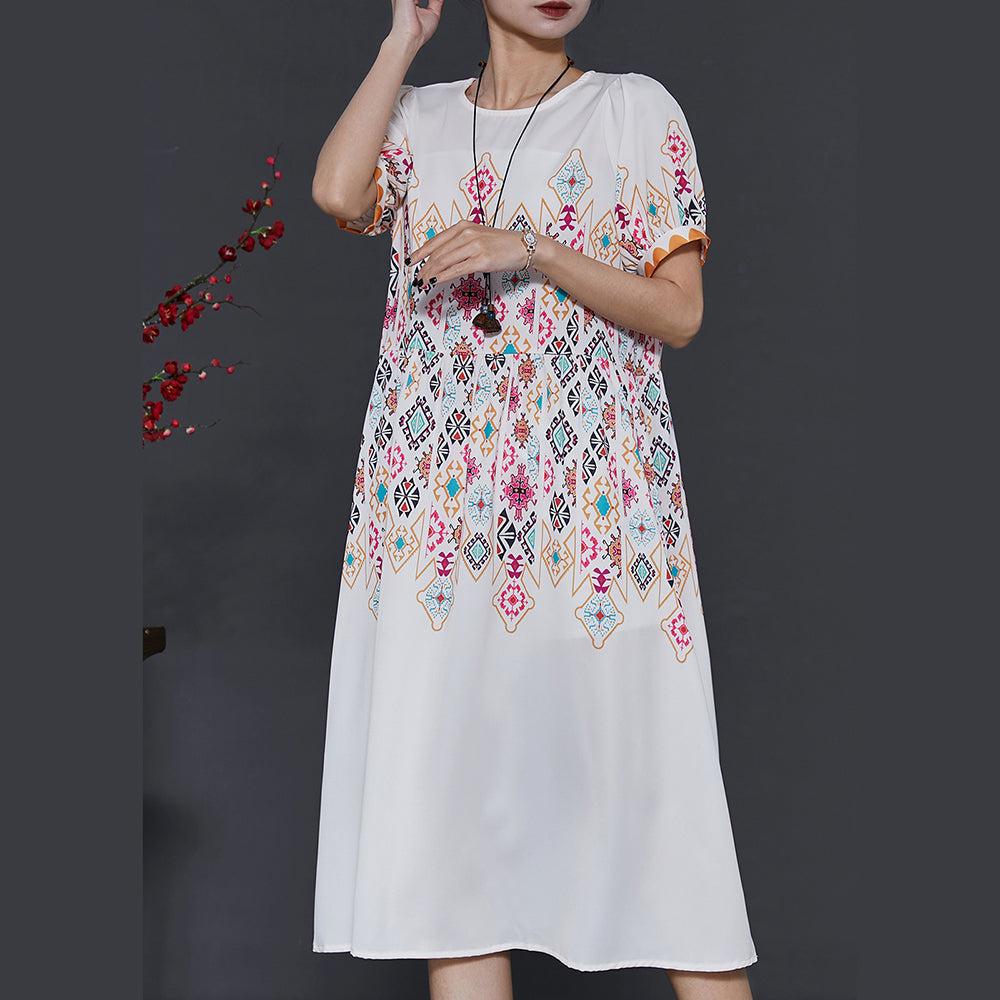 French White Print Chiffon Vacation Dresses Summer