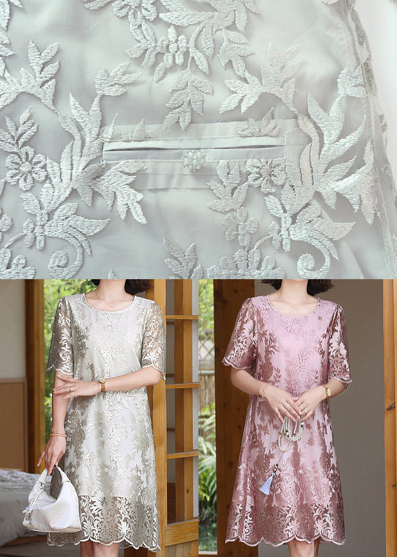Silvery Jacquard Silk Maxi Dresses Summer