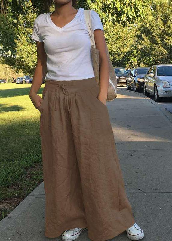 Wide Leg Color Loose High Elastic Waist Side Pockets Pants