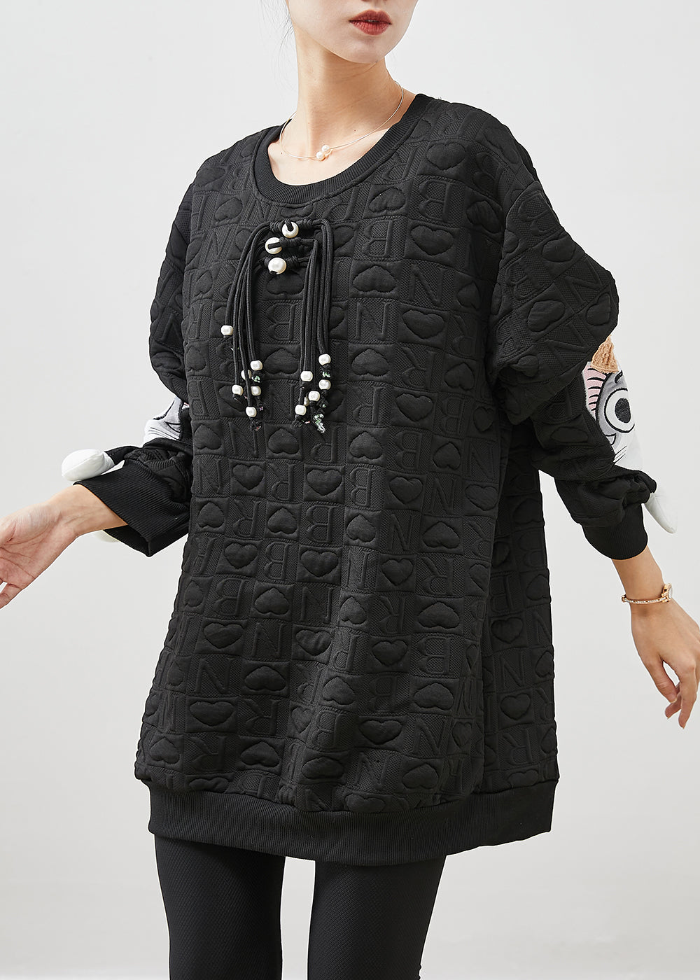 Black Loose Cotton Pullover Tasseled Spring