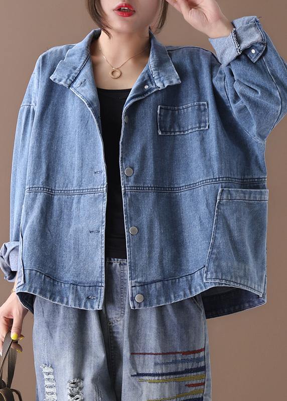 Stand Collar Fine Coats Denim Blue Coats