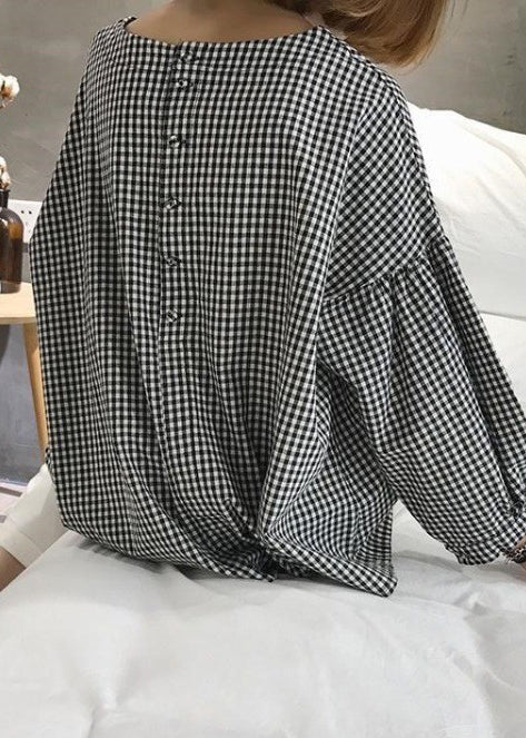 French Plaid Cotton Fine Sewing Asymmetric Clothing Blouse