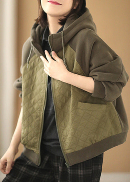 Diy Green Hooded Patchwork Cotton Sweatshirt Coats Spring