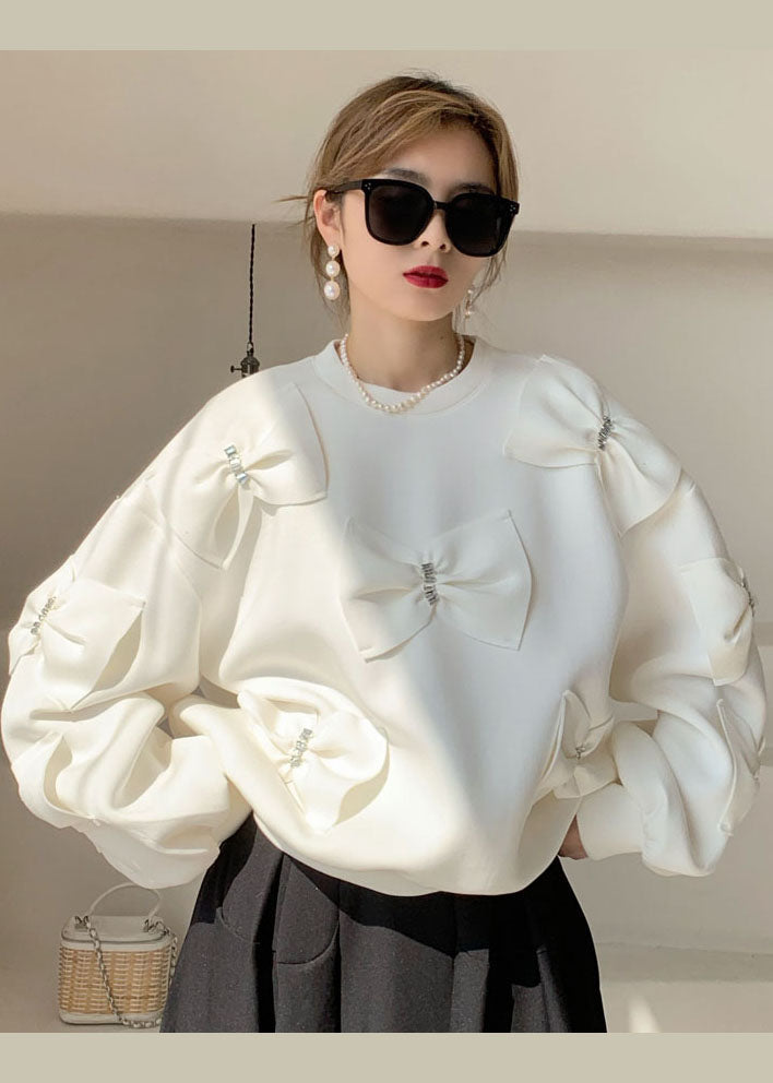 White Puff Sleeve Cotton Loose Sweatshirts Top Spring