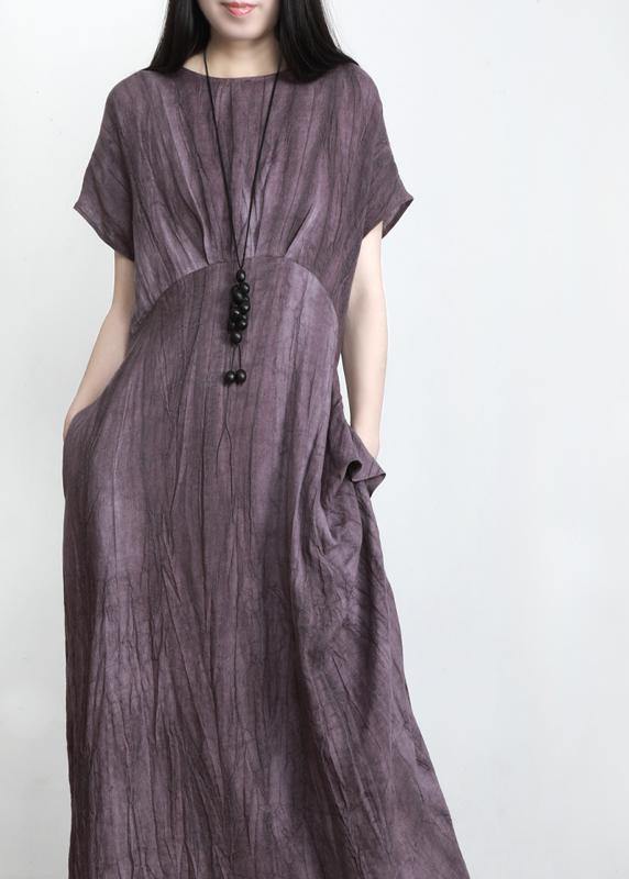 Purple Pockets Linen Batwing Sleeve Summer Robe Dresses
