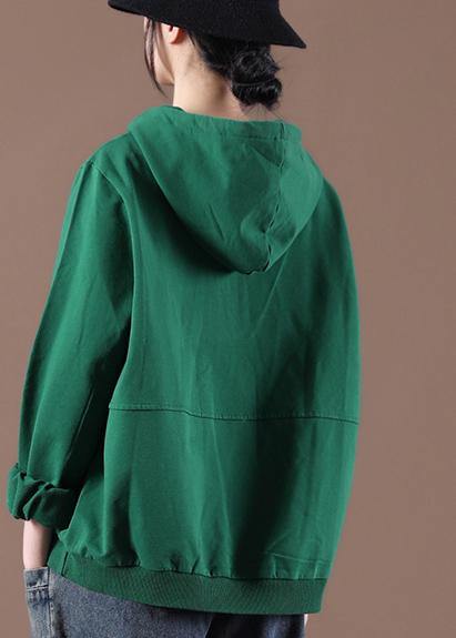 Green Art Drawstring Autumn Tops