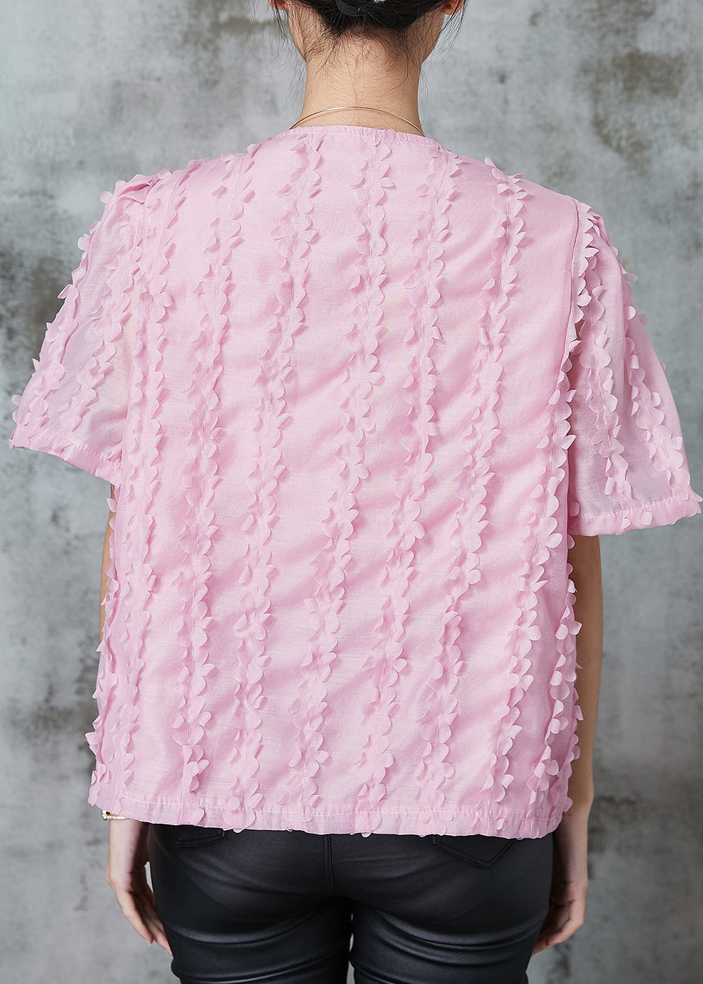 Diy Pink Tasseled Double Breast Chiffon Shirt Tops Summer