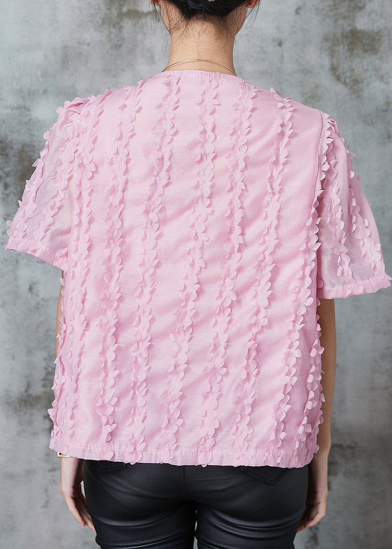 Diy Pink Tasseled Double Breast Chiffon Shirt Tops Summer