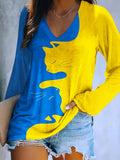 Ukraine Yellow Blue Cat Print Women's Long Sleeve T-shirt elevenforest