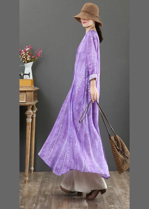 Unique V Neck Large Hem Spring Tunics Pattern Purple a Line Dress
