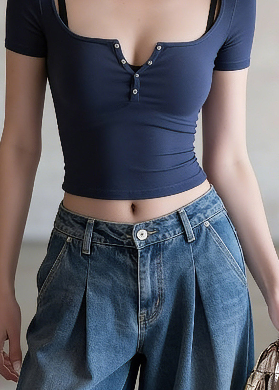 Slim Fit Blue Patchwork T Shirts Summer