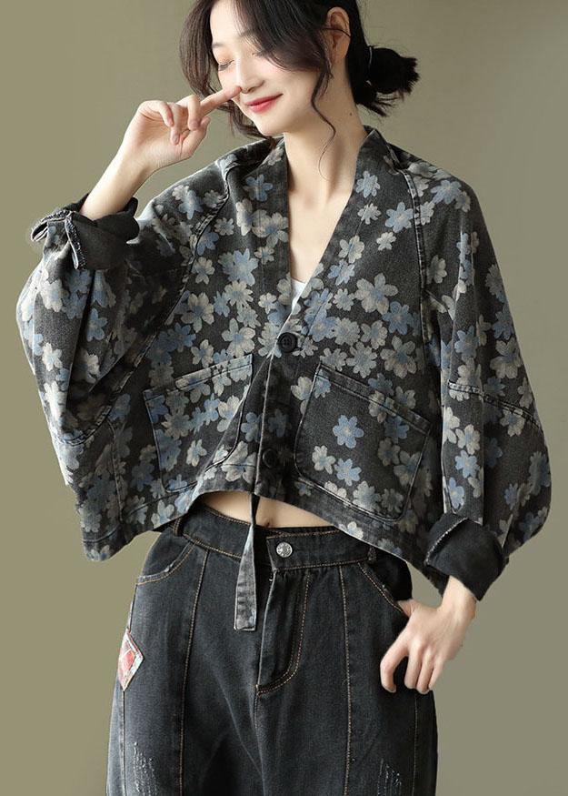Handmade Black Pockets Denim Long Sleeve Short Coats