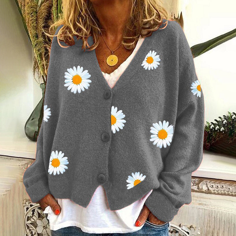 Vintage Single-Breasted Daisy Jacquard Sweater Cardigan elevenforest