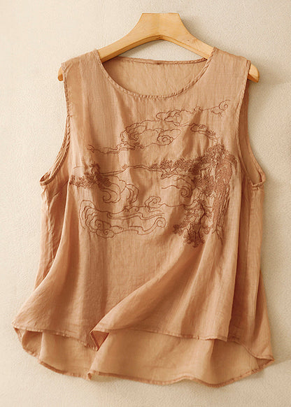 Loose Purple Embroidered Cotton Tank Sleeveless