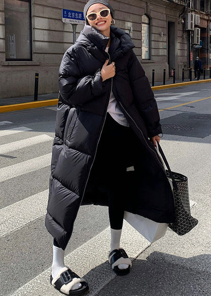 Khaki Zippered Pockets Hooded Duck Down Puffer Coat Winter