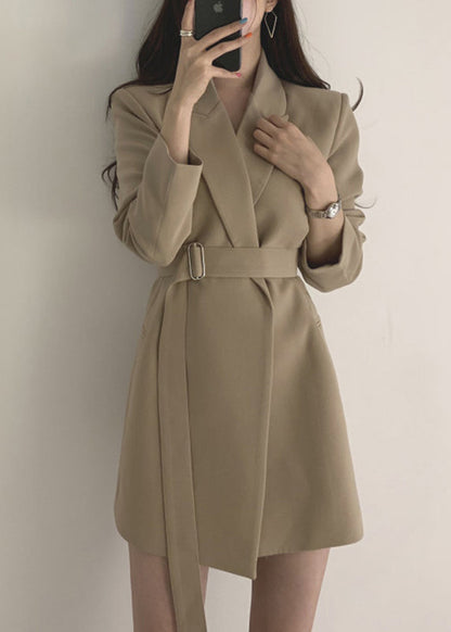 Khaki Peter Pan Collar Pockets Coat Long Sleeve