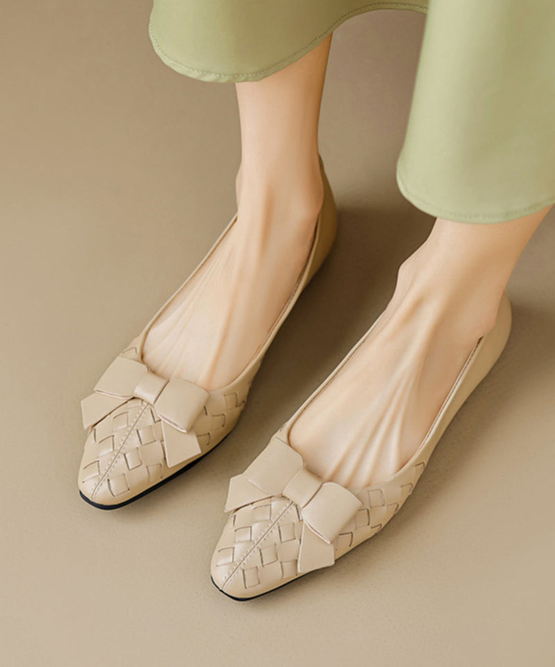 Bow Splicing Soft Comfy Flats Black Sheepskin