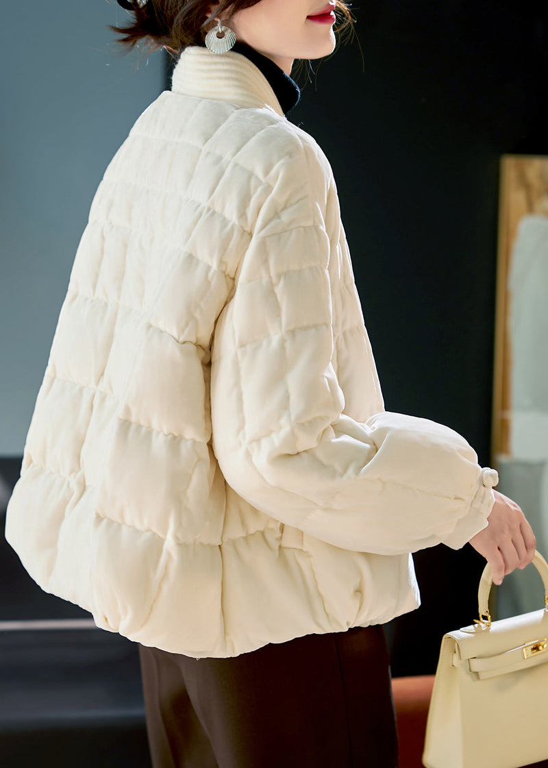 White V Neck Chinese Button Duck Down Puffers Jackets Winter
