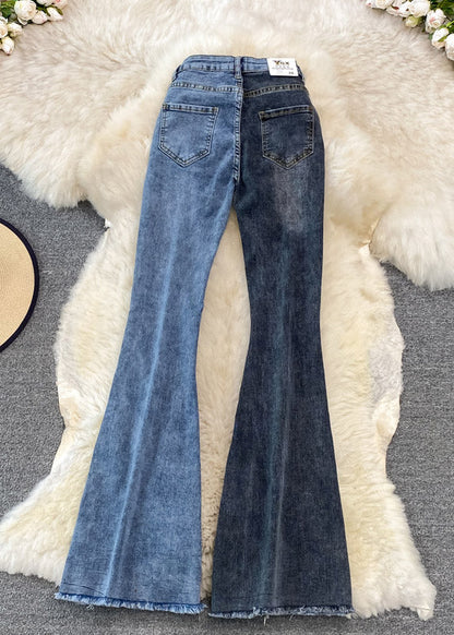 Diy Blue High Waist Button Draping Long Jeans Spring