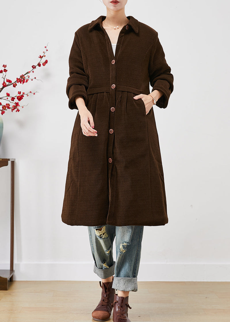 Chocolate Warm Fine Cotton Filled Corduroy Trench Coats Winter