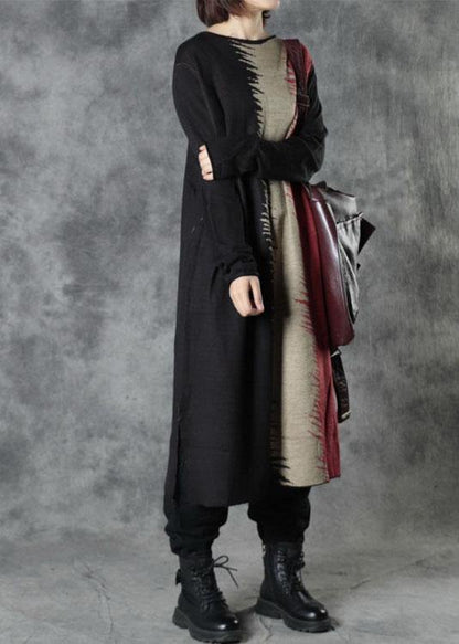 Boutique Black O-neck Patchwork Fall Knitwear Dress