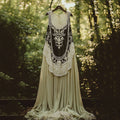Vintage Floral Embroidered Pattern Linen Contrast Color Vest Dress artswardrobe