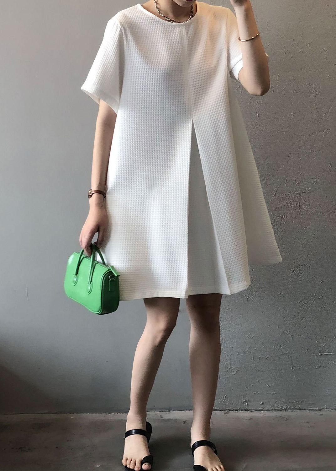 White Simple Cotton Mid Dresses O Neck Summer