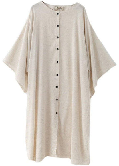 Beige O-neck Button Maxi Dresses Fall Cotton Dress