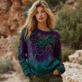 Comstylish Women's Vintage Rose Floral Pattern Comfortable Warm Crew Neck Sweatshirt