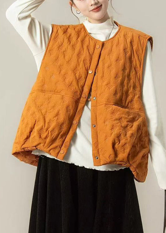 Orange Oversized Embossing Fine Cotton Filled Vest Winter