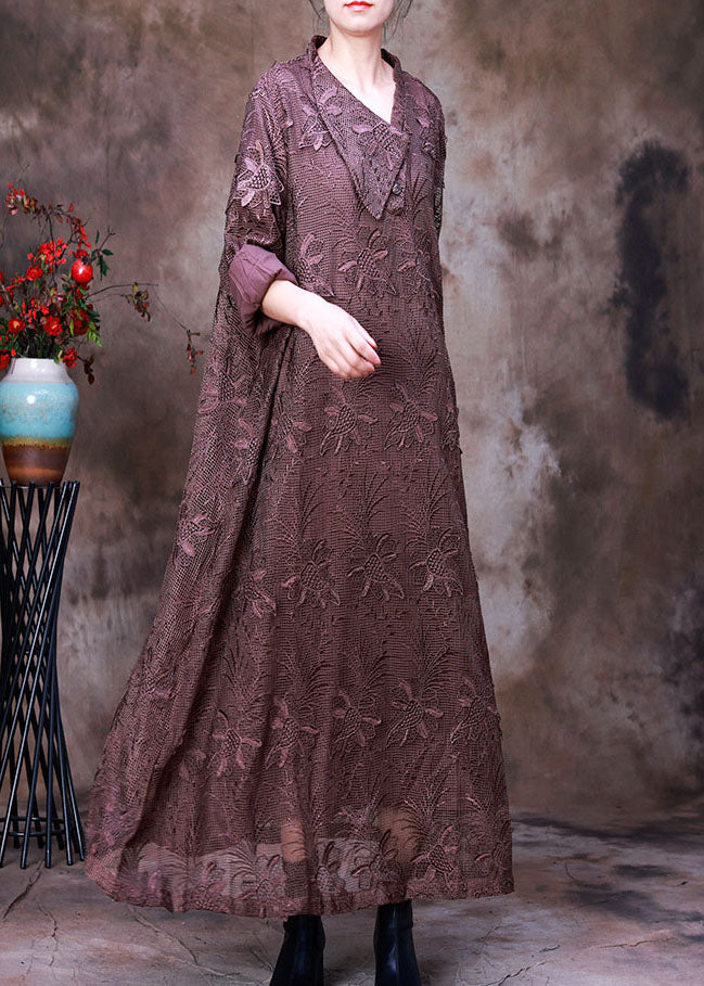 Art Chocolate Asymmetrical Lace Dress Spring