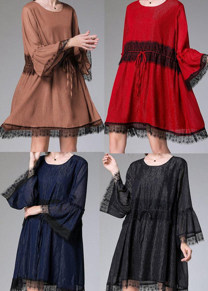 Black Tie Waist Flare Sleeve Mini Summer Chiffon Dress