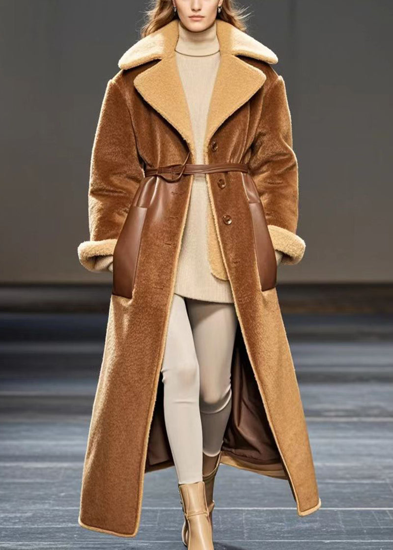 Coffee Oversized Patchwork Warm Fleece Coats Winter