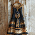 Comstylish Vintage Ancient Egyptian Bastet Art Black Cat Graphics Linen Sleeveless Maxi Dress