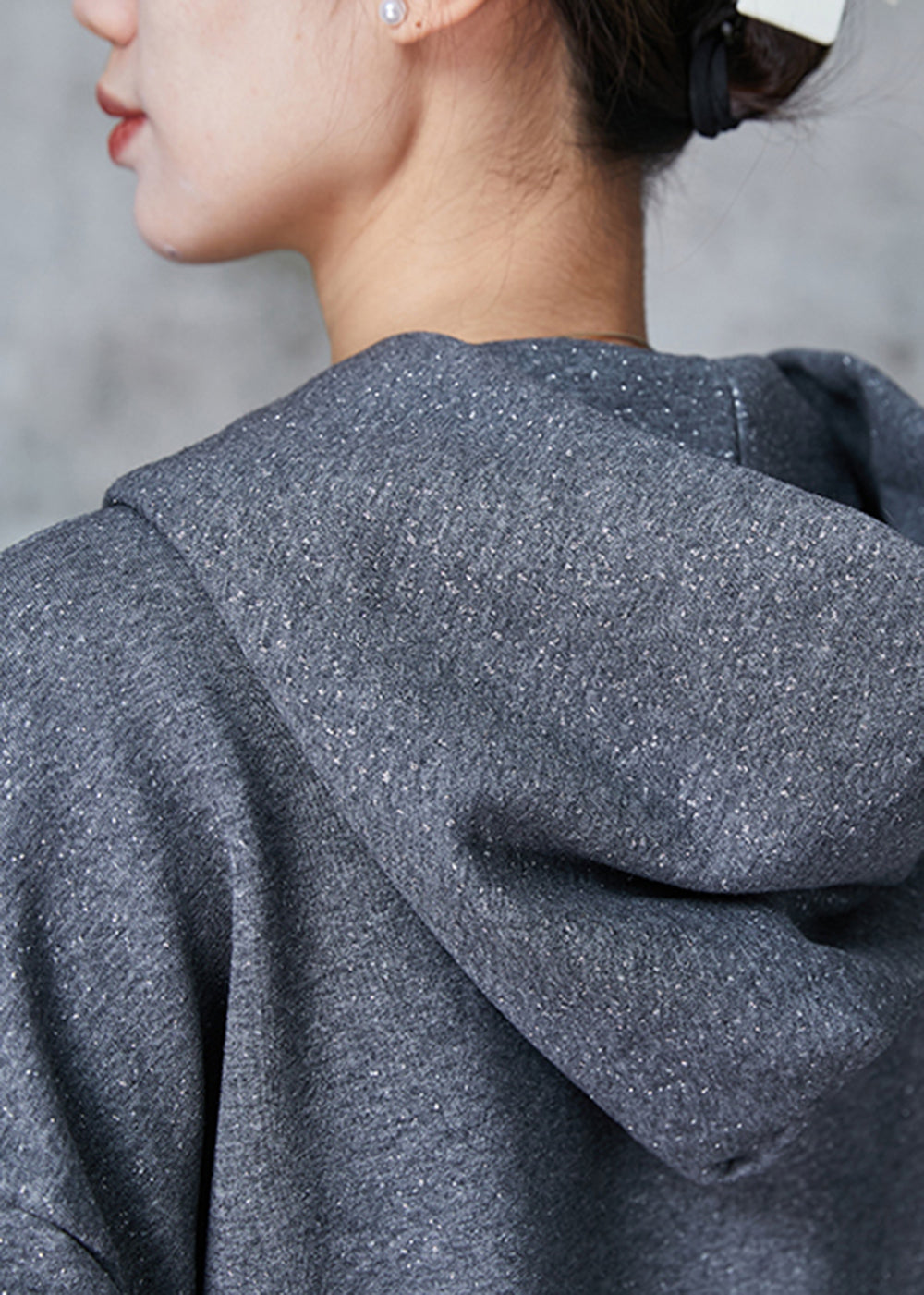 Grey Hooded Sequins Cotton Coat Outwear Spring