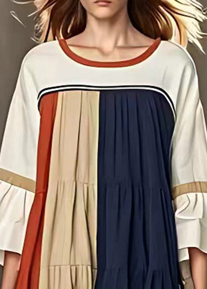 Colorblock Oversized Patchwork Wrinkled Dress Summer