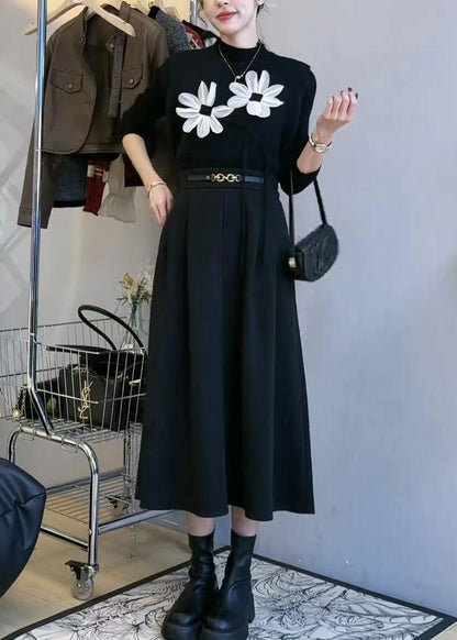 Black O Neck Pockets Patchwork Three Pieces Set Waistcoat Sleeveless
