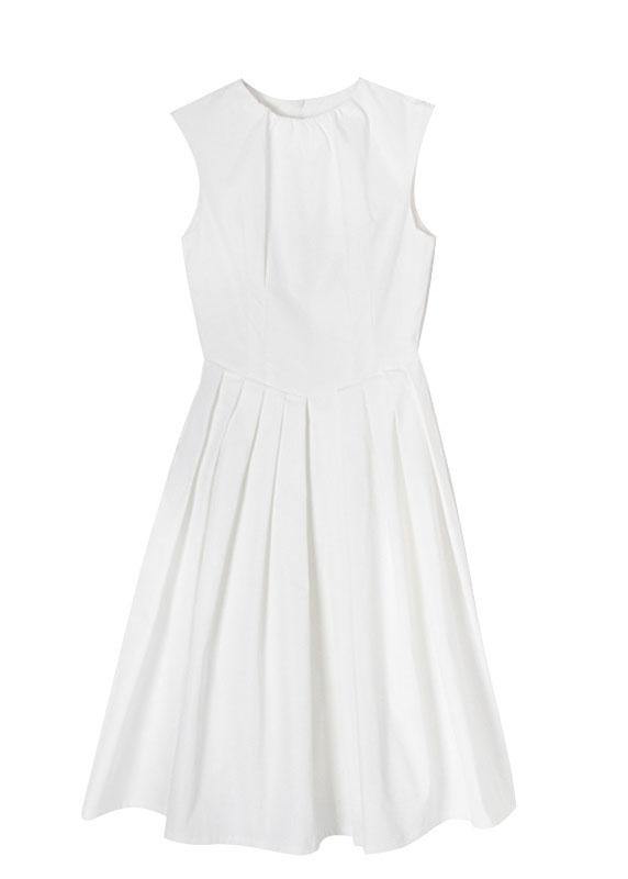 White Cinched Sleeveless Holiday Summer Cotton Dress