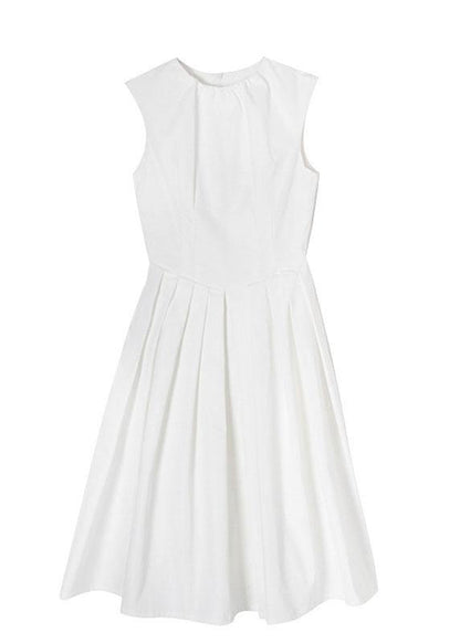 White Cinched Sleeveless Holiday Summer Cotton Dress