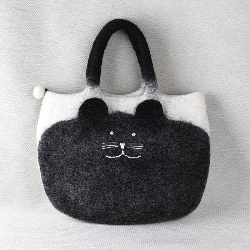 Comstylish Lovely Black Cat Contrast Color Handmade Felt Handbag