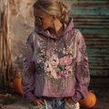 Comstylish Bohemian Style Plant And Flower Embroidery Pattern Women's Hooded Sweatshirt