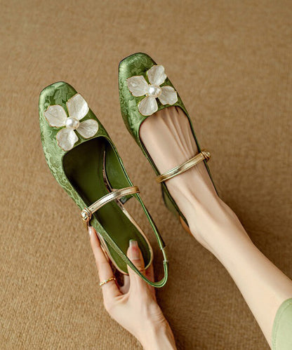 Green Chunky Faux Leather New Chinese Style Sandals