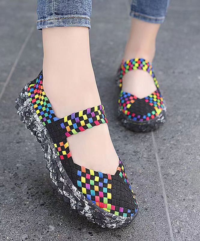 Black Knit Fabric Comfortable Splicing Flat Feet Shoes Soofairy Shoes-20251